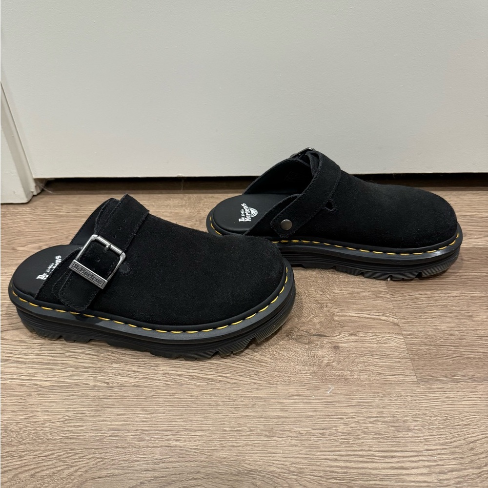 Dr. Marten black zebzag platform mules